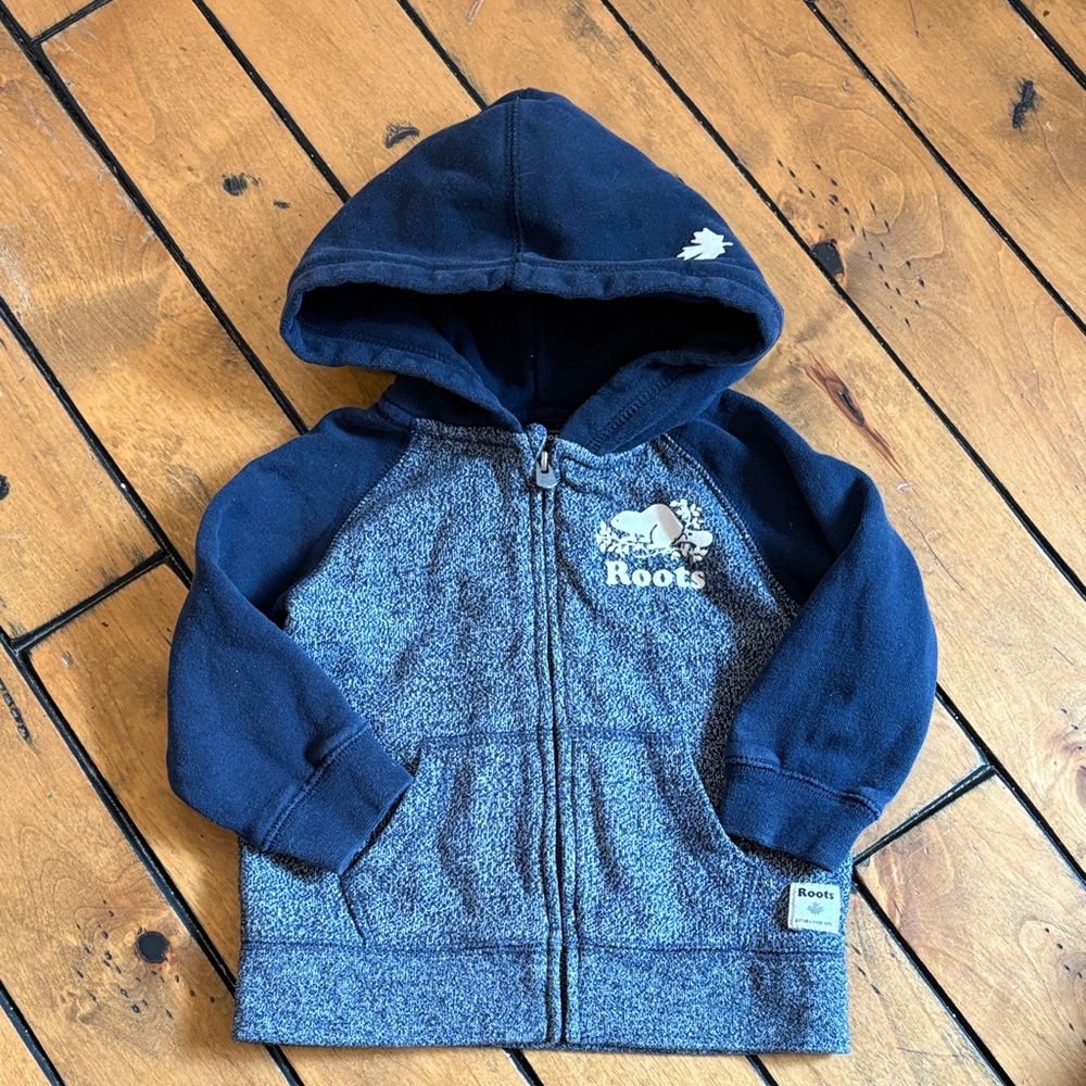 Roots Baby Organic Original Full Zip Hoodie - Navy & Heathered Navy